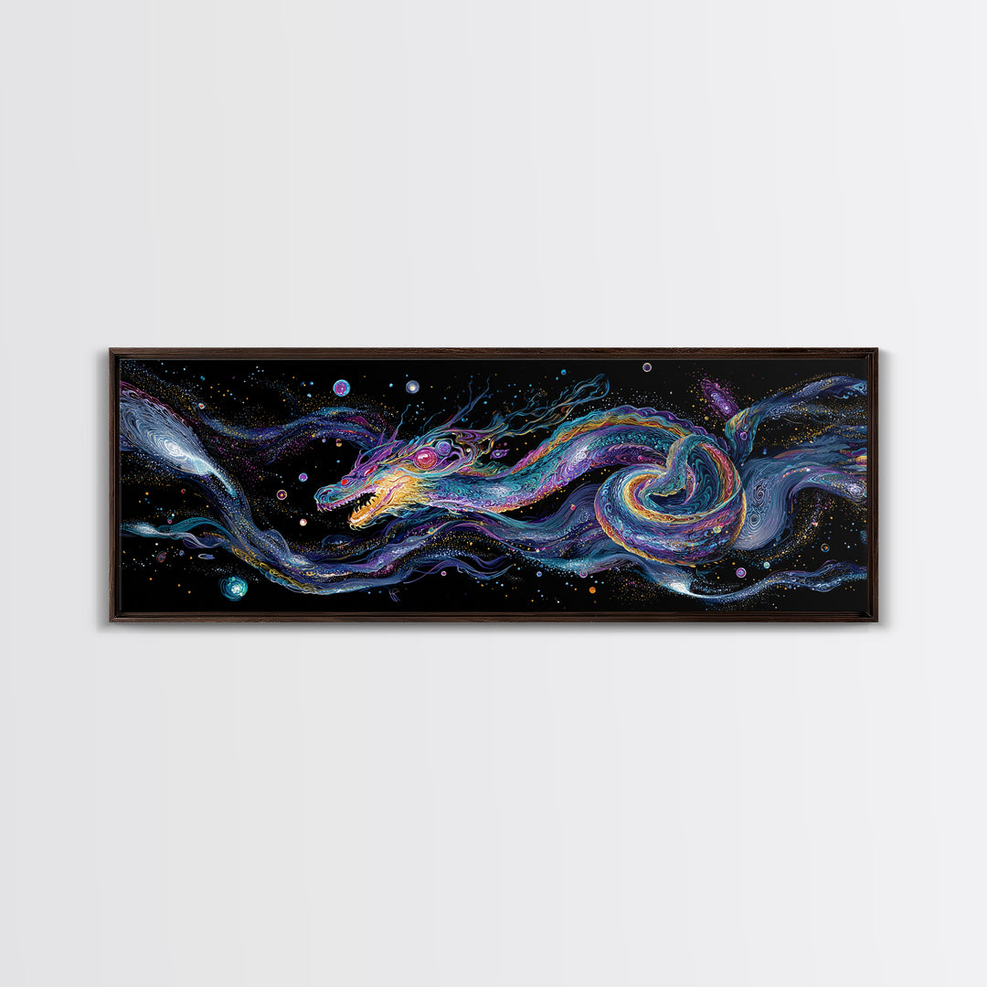 Cosmic Dragon Serpent Swimming Through Galaxies Wall Art, Fantasy Space Canvas Print For Gamer Room Decor And Gift For Him