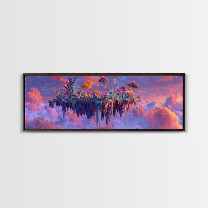Floating Sky Island Garden In Pink Clouds Canvas Print, Fantasy Landscape Wall Art, Dreamy Botanical Decor, Whimsical Gift