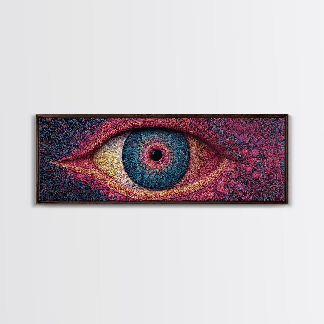 Psychedelic Blue Eye With Magenta Texture Wall Art, Surreal Canvas Print For Trippy Room Decor And Modern Statement Artwork
