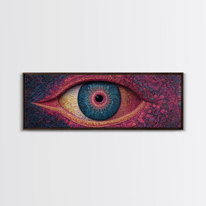 Psychedelic Blue Eye With Magenta Texture Wall Art, Surreal Canvas Print For Trippy Room Decor And Modern Statement Artwork