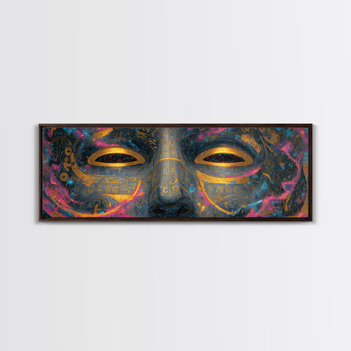 Ornate Cosmic Golden Mask Wall Art, Egyptian Mystical Face, Celestial Decor, Luxury Home Decor, Statement Artwork Gift For Her