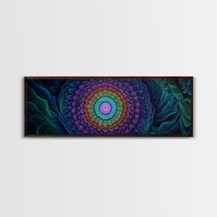 Rainbow Mandala Flower Fractal Wall Art, Spiritual Psychedelic Canvas Print, Boho Meditation Decor, Colorful Zen Gift Idea