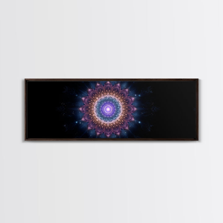 Glowing Purple Mandala Cosmic Wall Art, Celestial Abstract Canvas Print, Spiritual Decor, Meditation Room Art Gift For Her