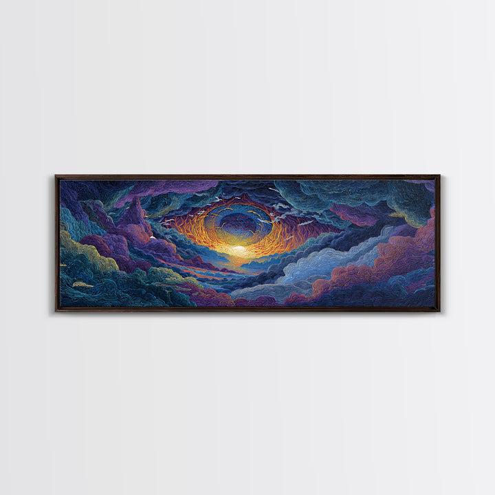 Textured Celestial Eye Sunset Wall Art, Cosmic Abstract Landscape Canvas, Colorful Spiritual Decor, Large Statement Art Print