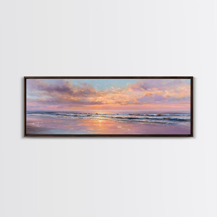 Pastel Ocean Sunset Canvas Print, Romantic Seascape Painting, Coastal Wall Art, Serene Beach House Living Room Decor Gift