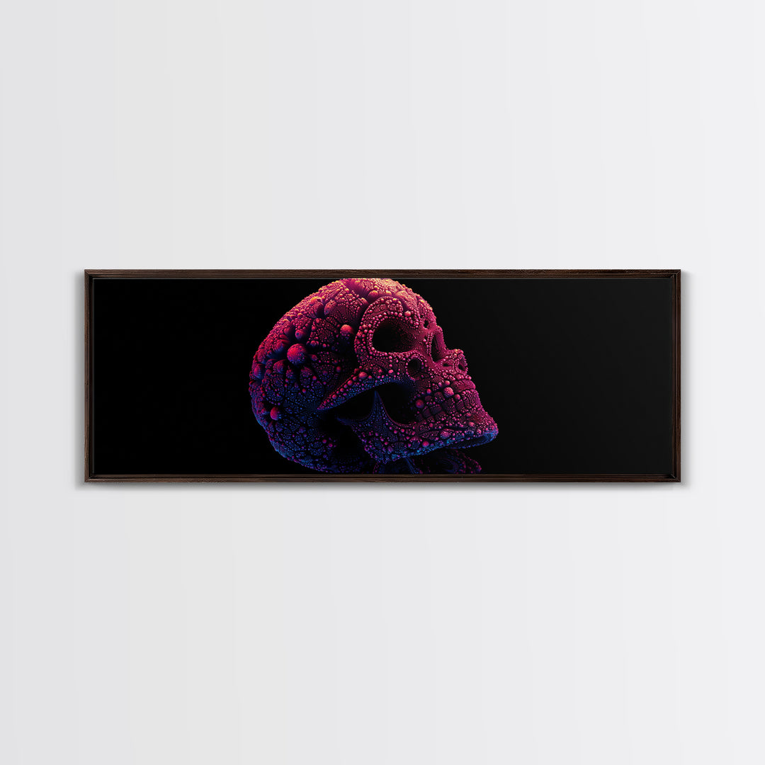 Neon Fractal Skull Canvas Print, Gothic Dark Art Wall Art, Psychedelic Horror Decor, Edgy Man Cave Statement Artwork, Gift For Him