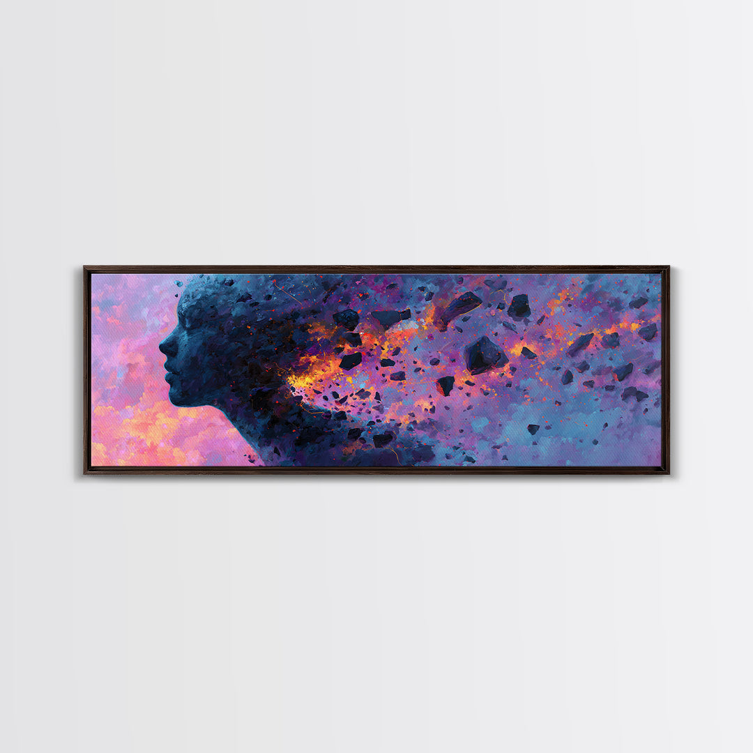 Cosmic Woman Profile Dissolving Into Stars Canvas Print, Surreal Feminine Wall Art For Bedroom Decor And Modern Office Decor