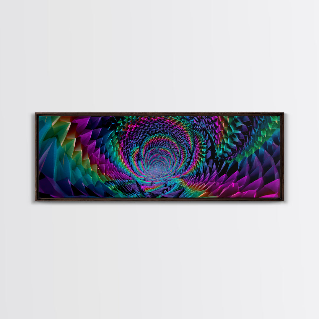 Rainbow Crystal Vortex Tunnel With Geometric Depth Canvas Print, Psychedelic Wall Art For Modern Abstract Home Decor And Office Decor