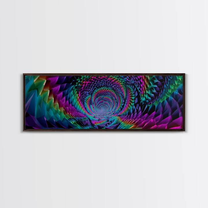 Rainbow Crystal Vortex Tunnel With Geometric Depth Canvas Print, Psychedelic Wall Art For Modern Abstract Home Decor And Office Decor