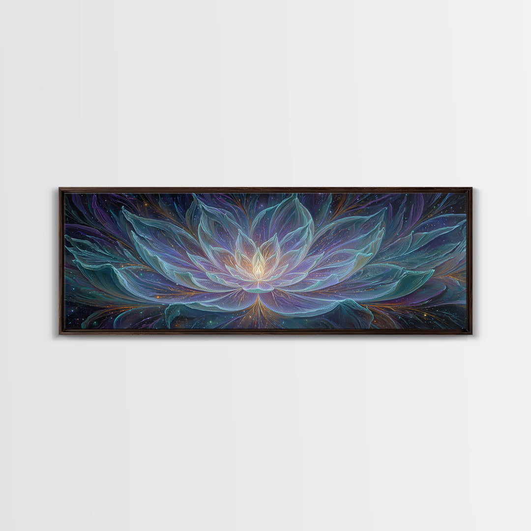 Luminous Cosmic Lotus Canvas Print, Celestial Flower, Meditation Room Art, Spiritual Wall Decor, Yoga Studio Decor Gift Idea