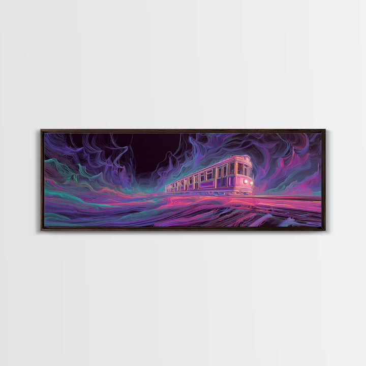 Neon Ghost Train Canvas Print, Cyberpunk Subway, Futuristic Urban Wall Decor, Gaming Room Decor, Sci Fi Modern Wall Art Gift