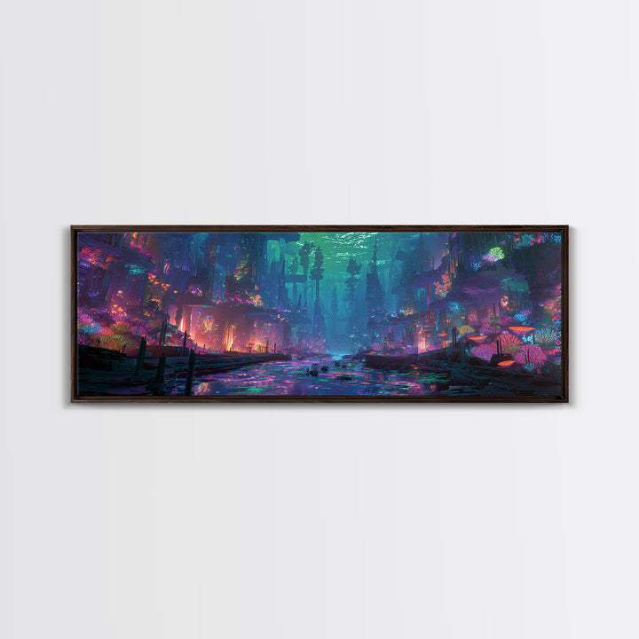 Neon Flooded Cyber City Wall Art, Futuristic Cityscape, Dystopian Sci Fi Decor, Gaming Room Wall Art, Modern Home Decor Print