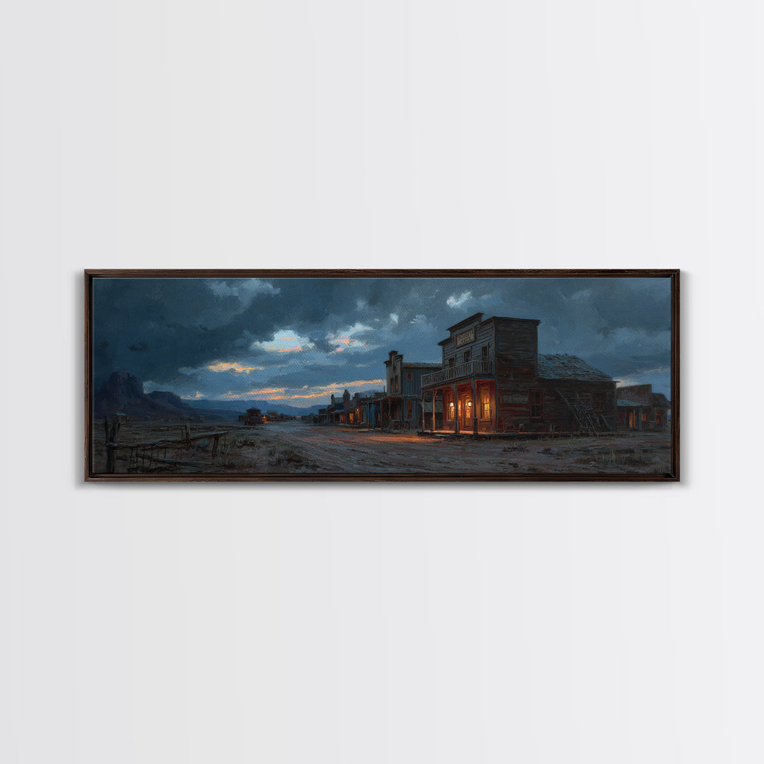 Stormy Western Ghost Town Wall Art, Moody Frontier Street Canvas, Rustic Cowboy Decor, Man Cave Print, Large Wall Decor For Him