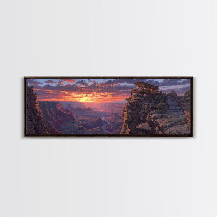 Grand Canyon Sunset Lookout Framed Canvas Print, Southwest Landscape Wall Art, Rustic Cabin Decor, National Park Travel Poster Print