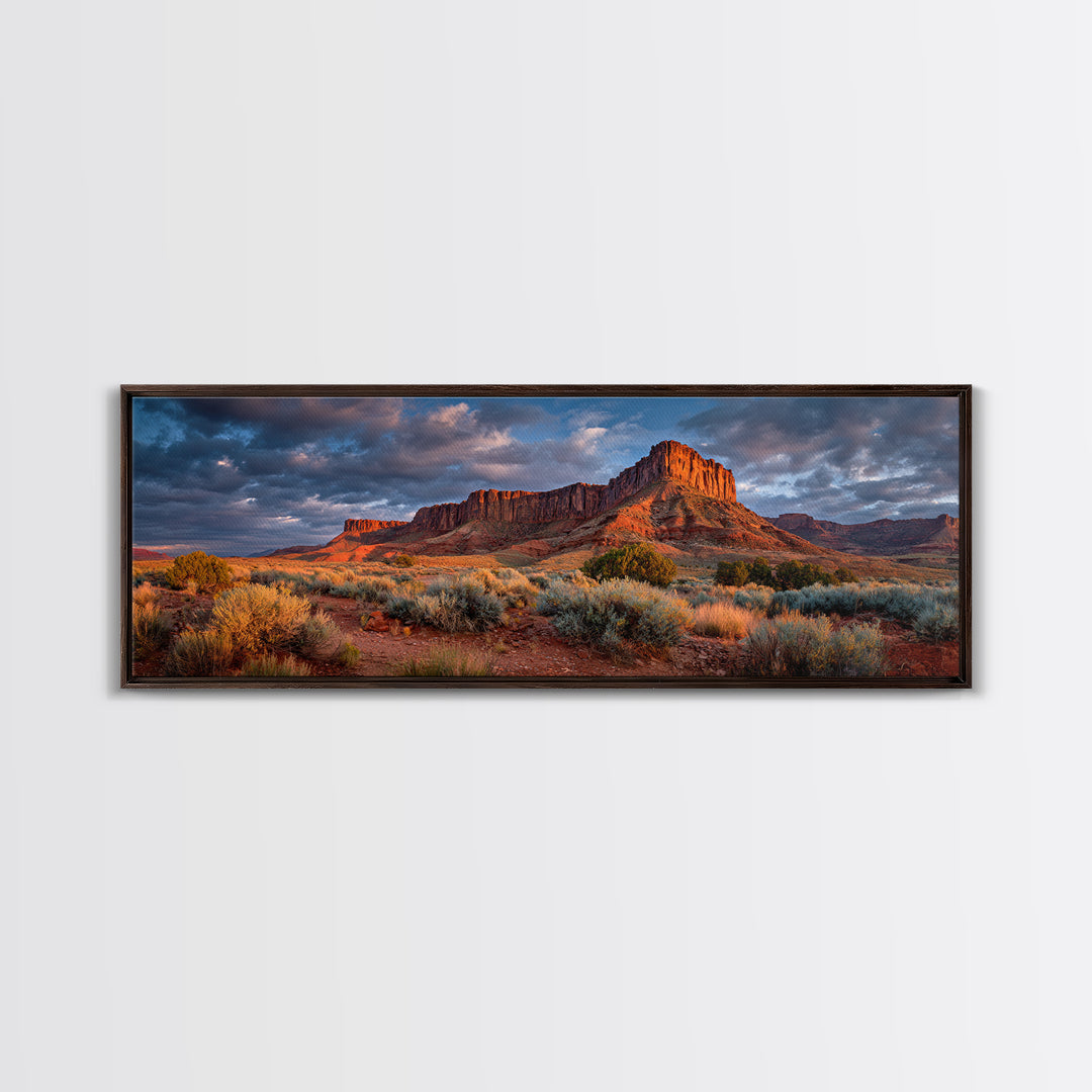 Red Rock Desert Mesa At Sunset Wall Art, Panoramic Southwestern Landscape Canvas, Rustic Home Decor, Large Living Room Print