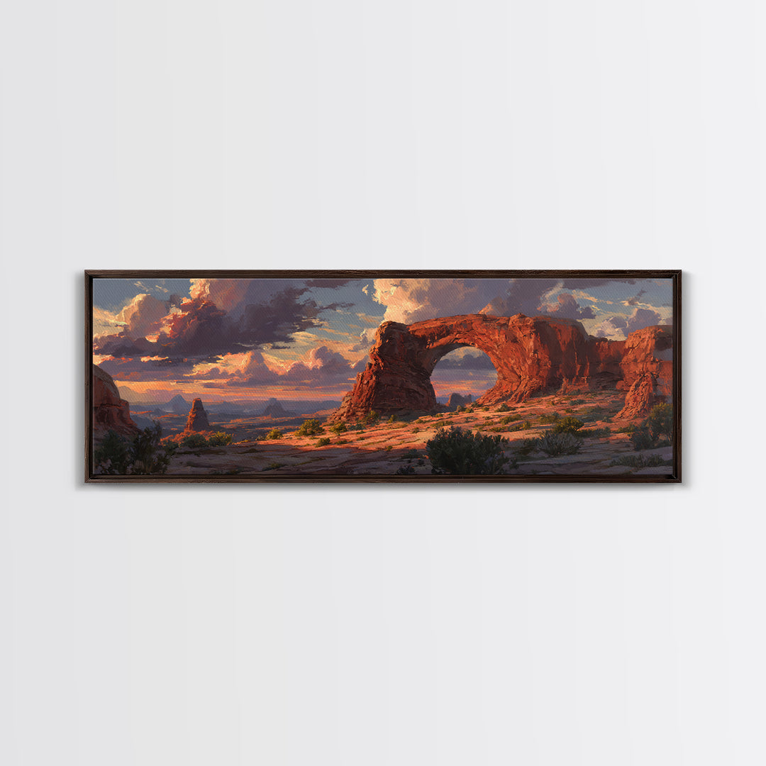Red Rock Desert Arch At Sunset Framed Canvas Print, Southwest Landscape Wall Art, Utah Travel Decor, Rustic Home Decor, Nature Wall Art
