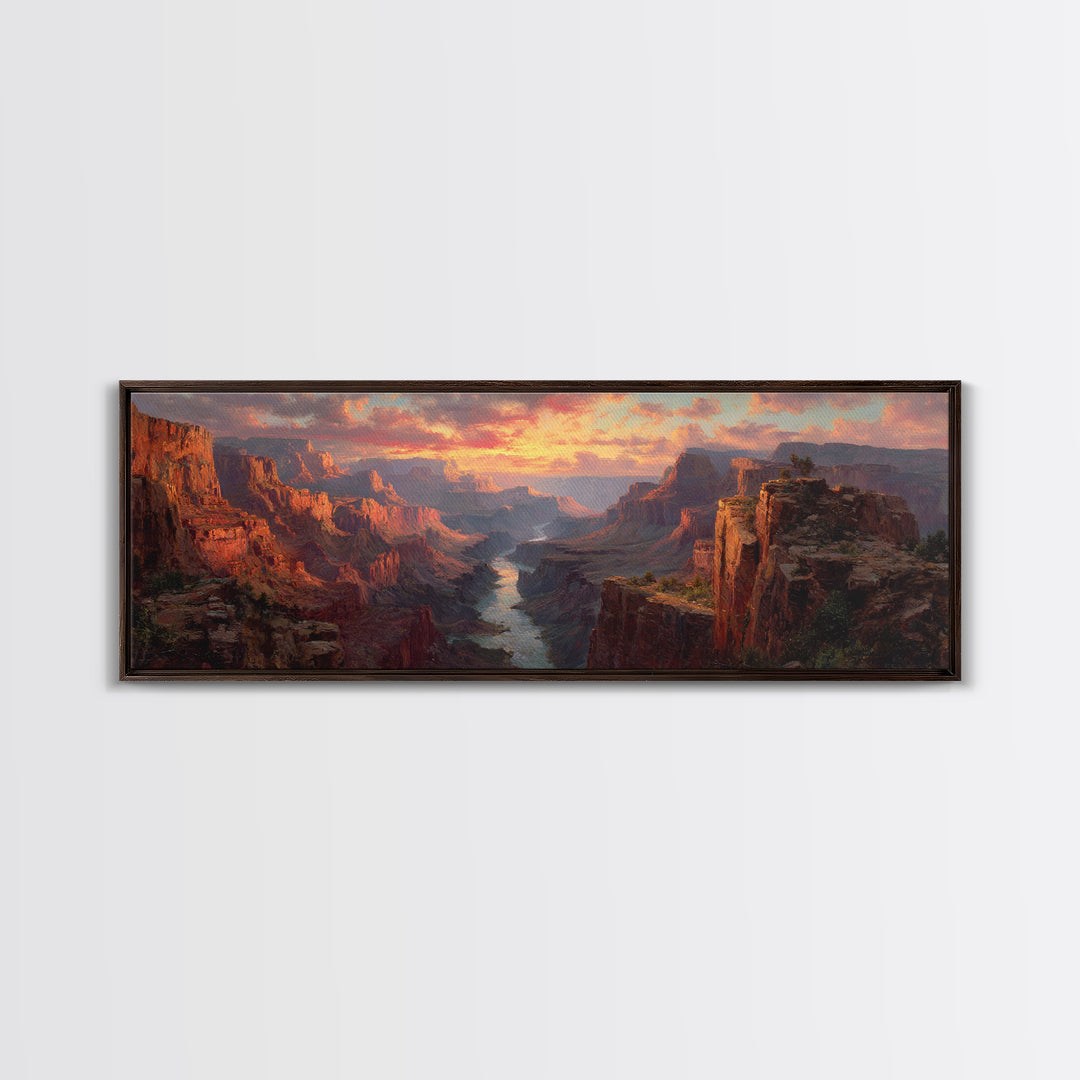 Grand Canyon River Sunset Wall Art, Panoramic Canvas Print, Southwest Landscape Decor, Large Desert Art For Living Room Decor