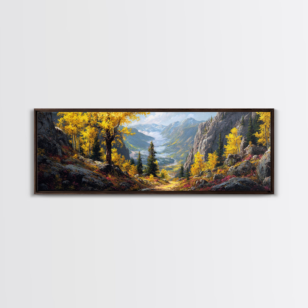 Golden Aspen Mountain Valley Canvas Print, Autumn Landscape Wall Art, Nature Wall Decor, Cabin Decor, Large Living Room Panoramic Art