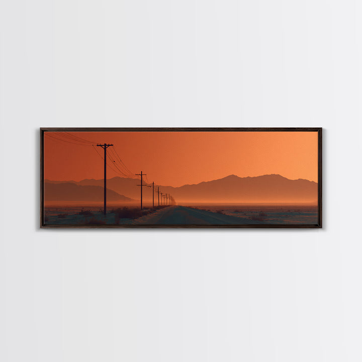 Orange Desert Road With Utility Poles, Southwestern Wall Art, Desert Canvas Print, Modern Rustic Decor, Western Wall Decor