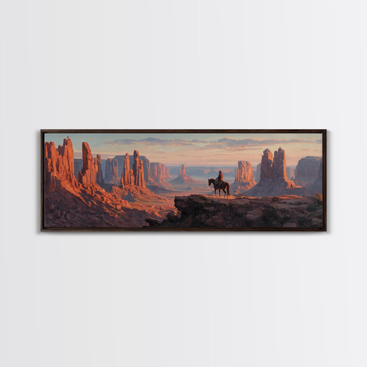 Monument Valley Cowboy Canvas Print, Western Desert Landscape, Southwestern Wall Art, Rustic Ranch Home Above Sofa Decor