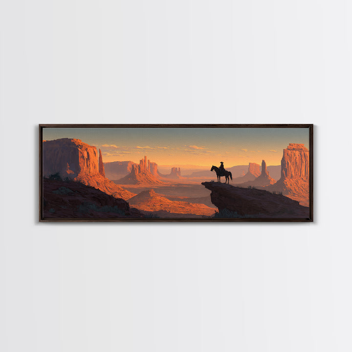 Western Cowboy Desert Sunset Wall Art, Monument Valley Canvas Print, Southwestern Decor For Man Cave Living Room And Office