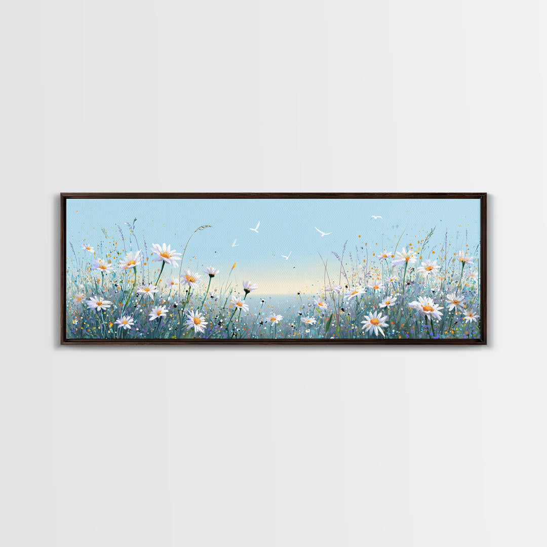 Blue Daisy Meadow Wall Art, Coastal Wildflower Canvas Print, Serene Nature Decor, Nursery Bedroom Art, Housewarming Gift