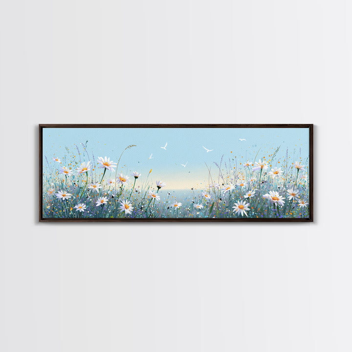 Blue Daisy Meadow Wall Art, Coastal Wildflower Canvas Print, Serene Nature Decor, Nursery Bedroom Art, Housewarming Gift