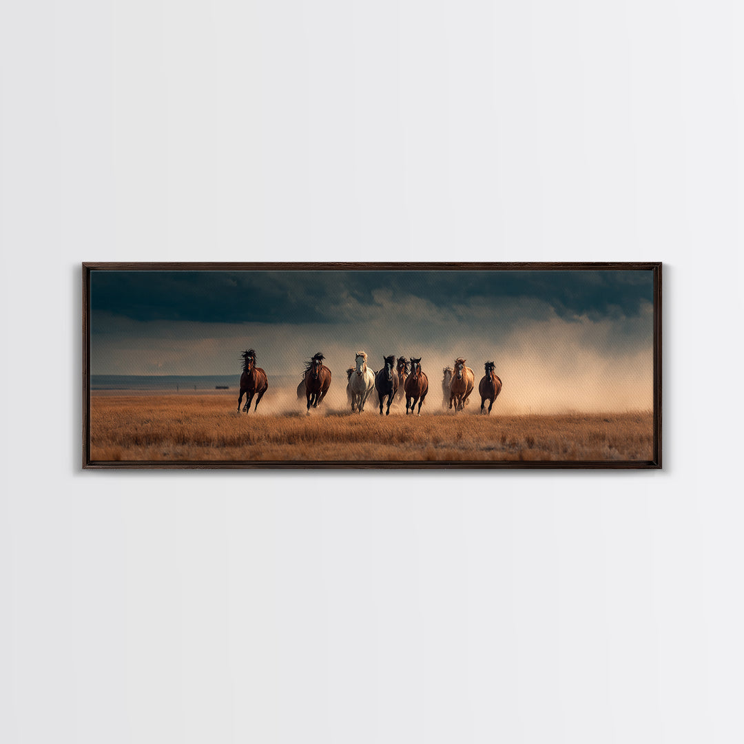 Wild Horses Running Storm Wall Art, Dramatic Western Prairie Canvas, Equine Landscape Print, Rustic Ranch Home Decor, Horse Lover Gift