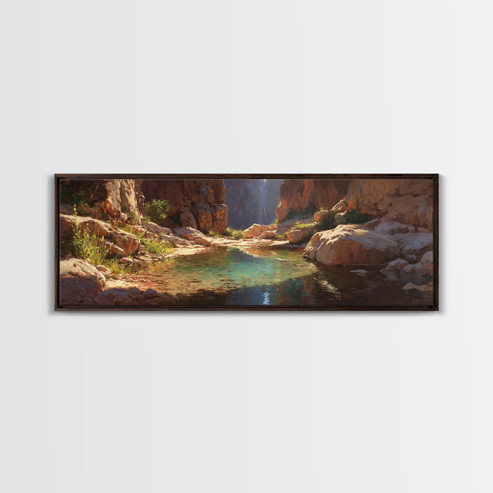 Turquoise Canyon Oasis Stream Wall Art, Desert Landscape Painting, Southwestern Decor, Nature Canvas Print For Living Room