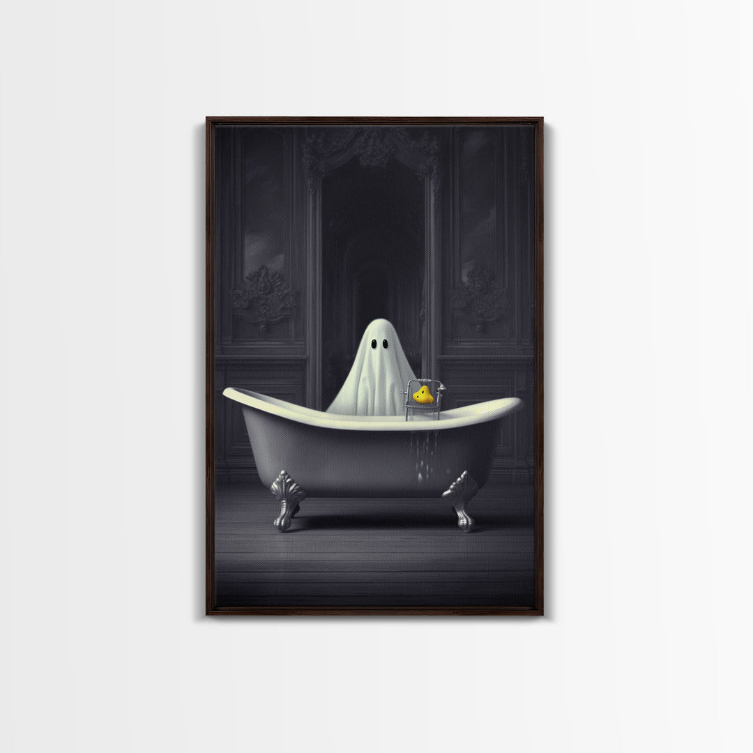 Ghost Bathroom Canvas, Dark Romantic Ghost Standing in Bathroom Creepy,  Ghost in the Bath tub Wall Art Halloween Canvas, Funny Halloween