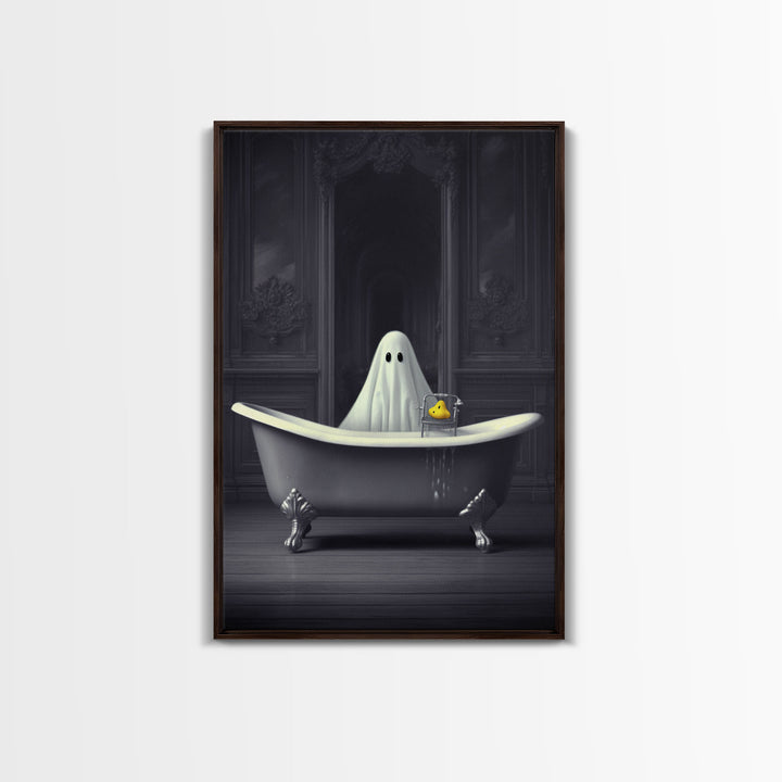 Ghost Bathroom Canvas, Dark Romantic Ghost Standing in Bathroom Creepy,  Ghost in the Bath tub Wall Art Halloween Canvas, Funny Halloween