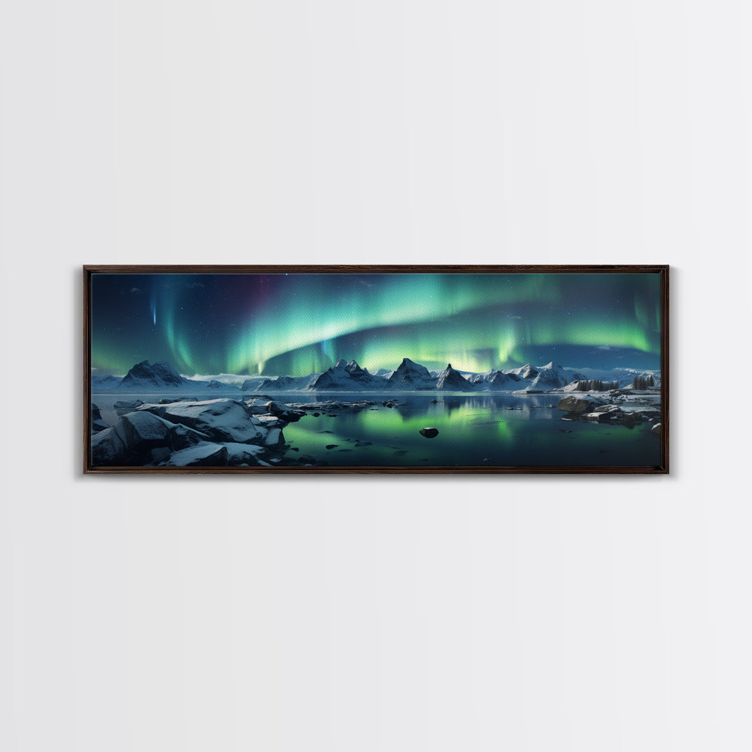 Northern Lights, Aurora Borealis, Framed Canvas Print, Beautiful Alaskan Winter Landscape Painting, Moody Art, Unique Wall Art
