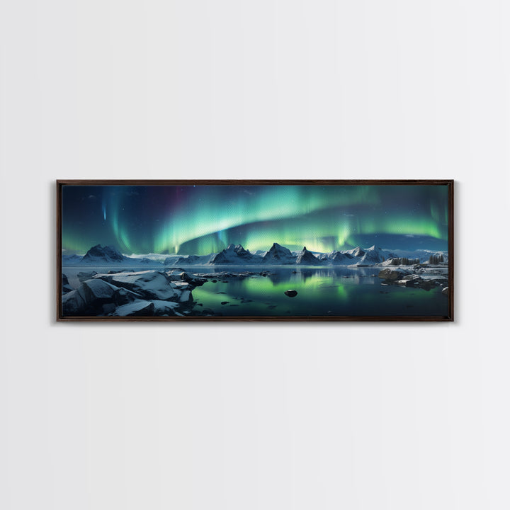 Northern Lights, Aurora Borealis, Framed Canvas Print, Beautiful Alaskan Winter Landscape Painting, Moody Art, Unique Wall Art