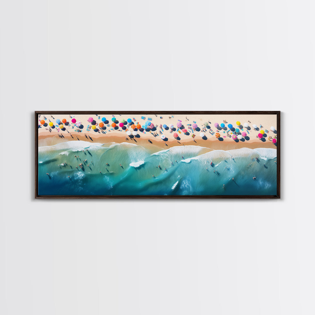 Bird's Eye View Of The Beach, Framed Canvas Print, Beach Seascape Oil Painting Print, Pebble Beach, Myrtle Beach Art, Charleston Art