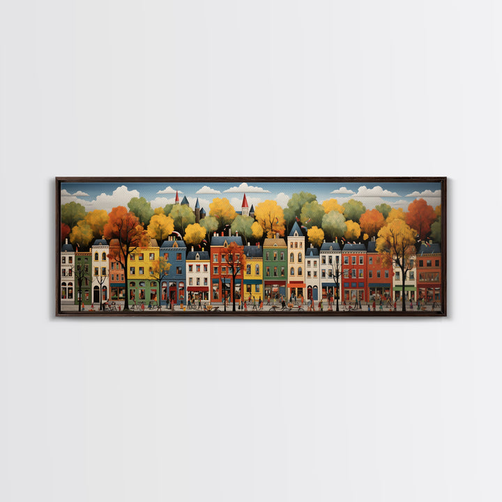 Boston Row Houses - Framed Canvas Print - Colorful Wall Art - Panoramic Print - Boston In The 1800s