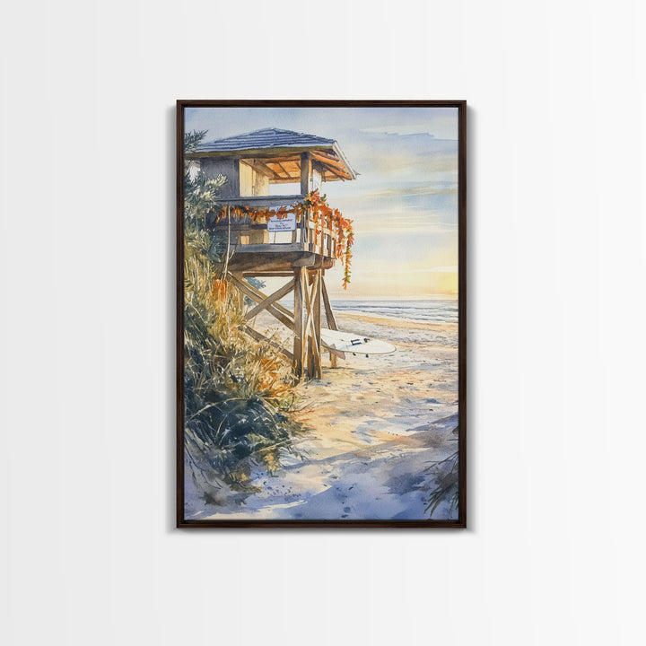 Lifeguard Shack Decorated For Christmas, Tropical Christmas Wall Art, Canvas Print, Wood Framed Wall Art, Christmas Vintage, Christmas