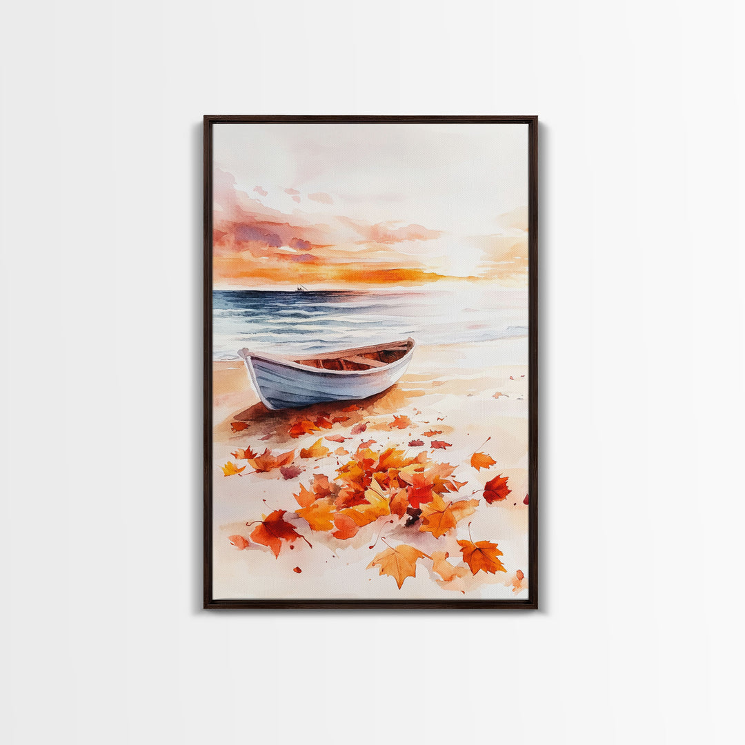 Canoe On A Serene Fall Lake, Framed Canvas Print, Autumn Decor, Fall Wall Art, Fall Poster, Autumn Prints Wall Art