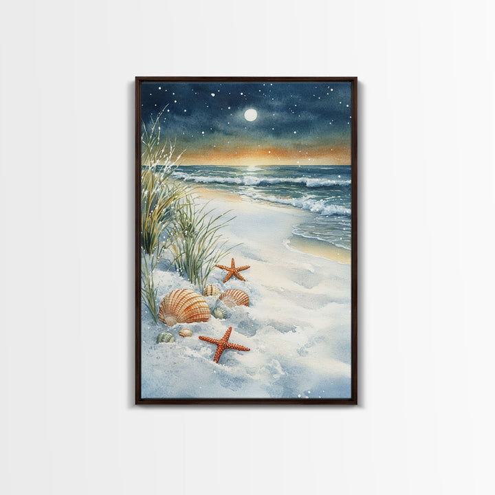 Canvas Print Of Christmas On The Beach, Trendy Christmas Art, Winter Art, Winter Art Print, Wood Framed Art
