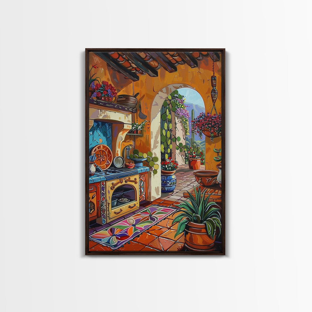 Colorful Southwestern Kitchen Framed Canvas Print Mexican Tile Art Decor Vibrant Wall Art Best Gift Idea Above Sofa Home Seasonal Decor