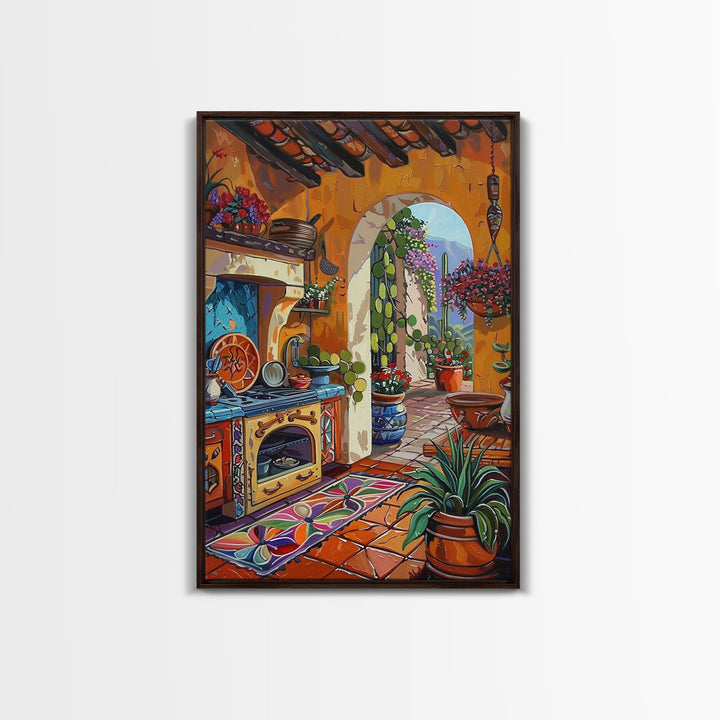 Colorful Southwestern Kitchen Framed Canvas Print Mexican Tile Art Decor Vibrant Wall Art Best Gift Idea Above Sofa Home Seasonal Decor