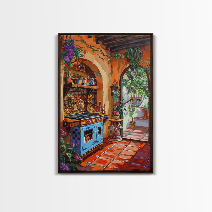 Rustic Spanish Style Kitchen Framed Canvas Print Colorful Tile Art Best Gift Idea Above Sofa Bright Home Decor Seasonal Wall Art