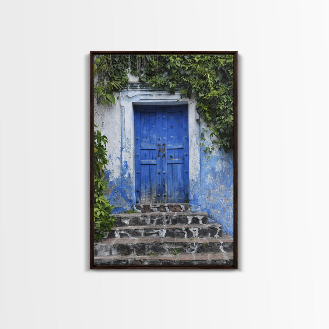 Change2 Mexican Wall Art, Colorful Mexican Door Architecture Painting Framed Canvas Print, Traditional Hacienda Architecture, Ready To Hang