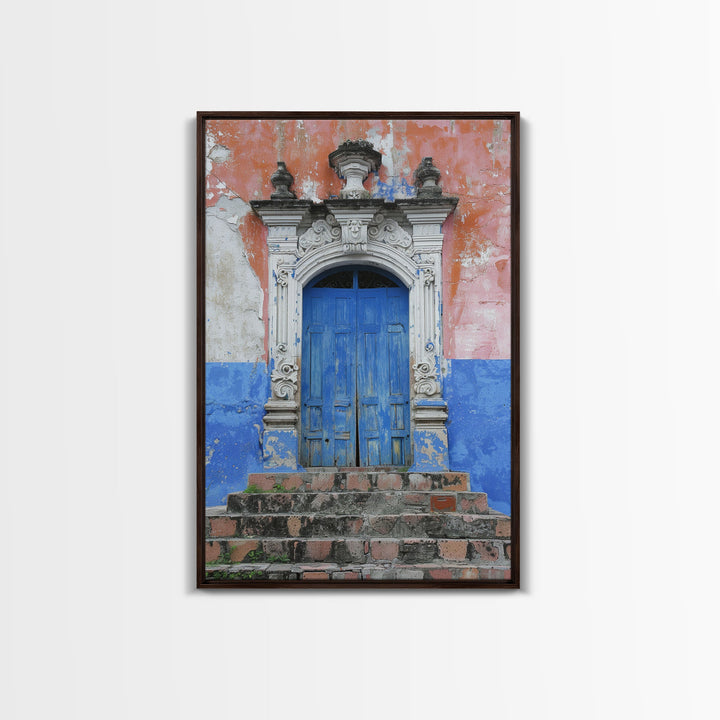 Change3 Mexican Wall Art, Colorful Mexican Door Architecture Painting Framed Canvas Print, Traditional Hacienda Architecture, Ready To Hang