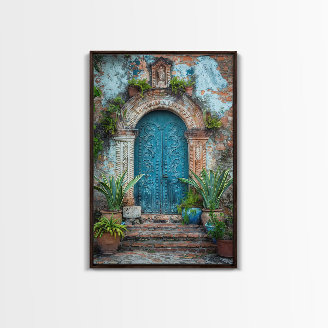 Change324 Mexican Wall Art, Framed Canvas Print, Old Town Mexico Architecture Wall Art, Framed Art