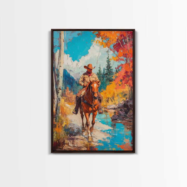 Cowboy in Snowy Landscape Canvas Print Christmas Wall Art Winter Wonderland Christmas Decor Vintage Western Christmas Gift Seasonal Wall Art