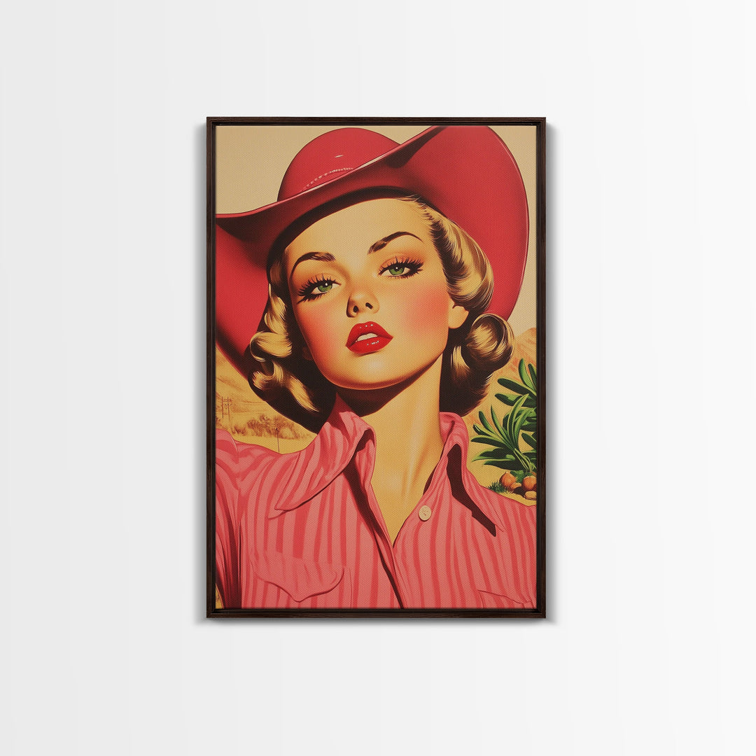 Blonde Cowgirl in Fall Forest Canvas Print, Autumn Wall Art, Farmhouse Fall Decor, Seasonal Holiday Decor, Vintage Western Art, Canvas Print