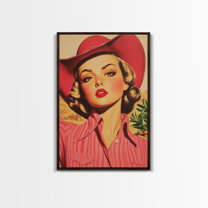 Blonde Cowgirl in Fall Forest Canvas Print, Autumn Wall Art, Farmhouse Fall Decor, Seasonal Holiday Decor, Vintage Western Art, Canvas Print