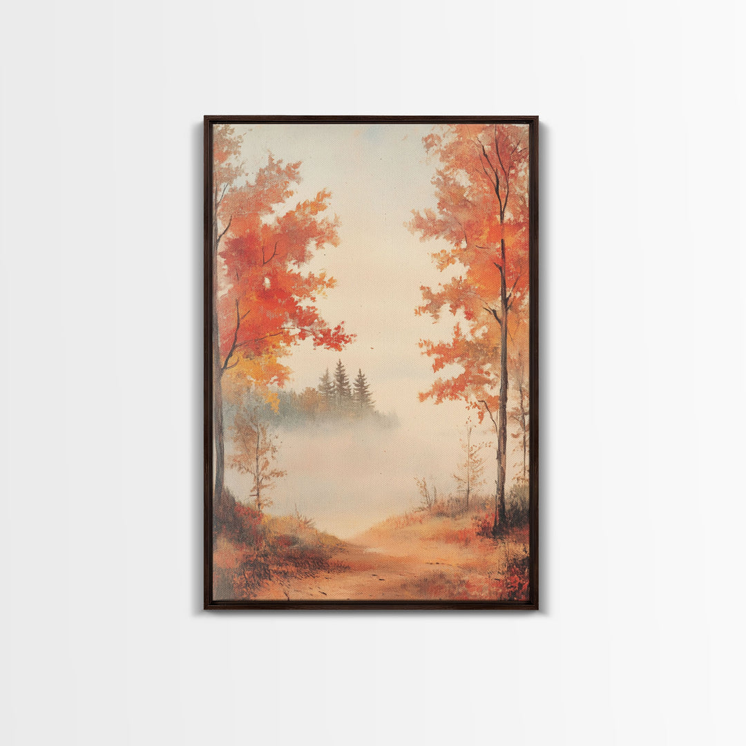 Canvas Print of Serene Autumn Path with Misty Background, Fall Wall Art, Seasonal Decor, Gift Idea, Modern Farmhouse, Autumn Landscape