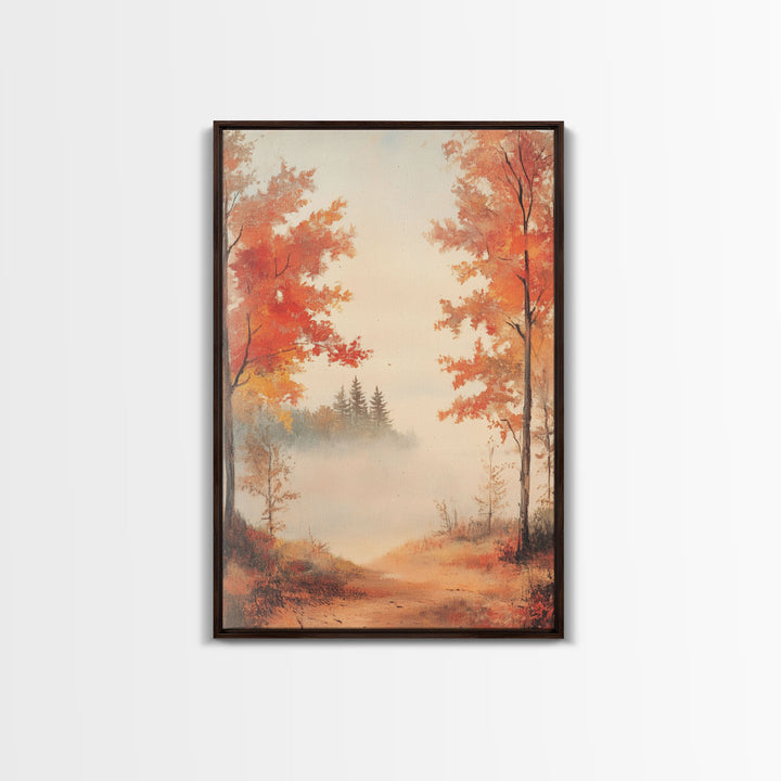 Canvas Print of Serene Autumn Path with Misty Background, Fall Wall Art, Seasonal Decor, Gift Idea, Modern Farmhouse, Autumn Landscape