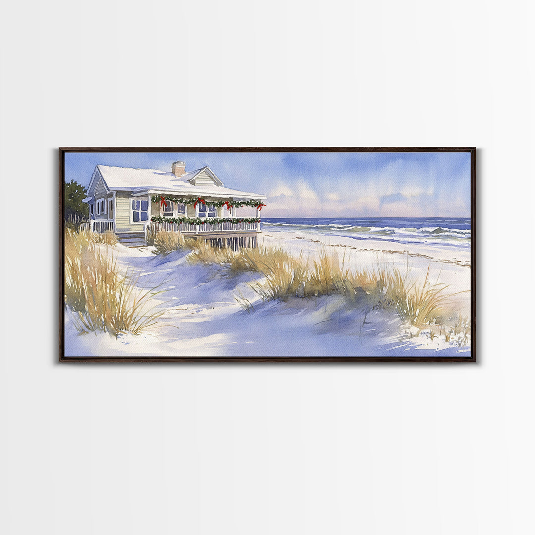 Coastal farmhouse Christmas beach decor Canvas Print rustic cabin holiday wall art vintage Christmas art seasonal decor holiday home decor